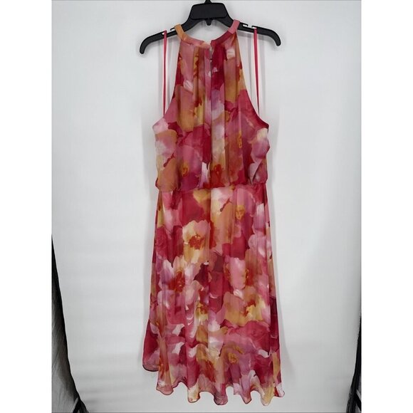 Xscape Women's Size 16 Pink Chiffon Floral Halter Sleeveless A-Line Midi Dress - Picture 8 of 15